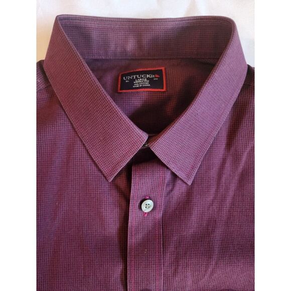 UNTUCKIT BUTTON DOWN MENS LARGE MAROON LONG SLEEVE STRIPED COLLARED POCKET - Picture 2 of 5